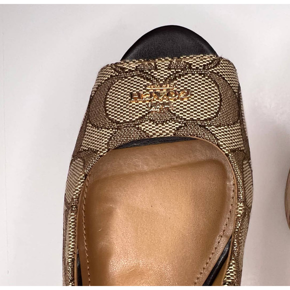 Coach Authentic Ferry Wedges Open Toe Gold Logo Platform Sandals Size 6 AS IS - Picture 6 of 12